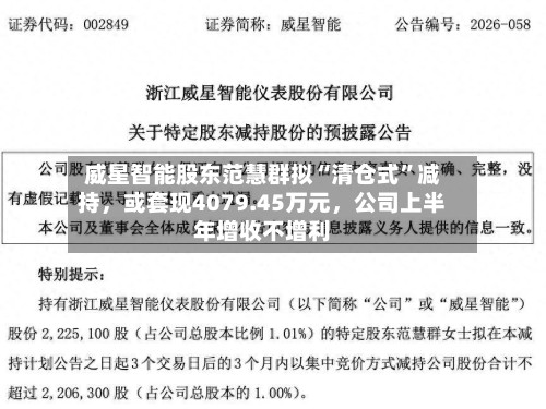 威星智能股东范慧群拟“清仓式”减持，或套现4079.45万元，公司上半年增收不增利-第2张图片